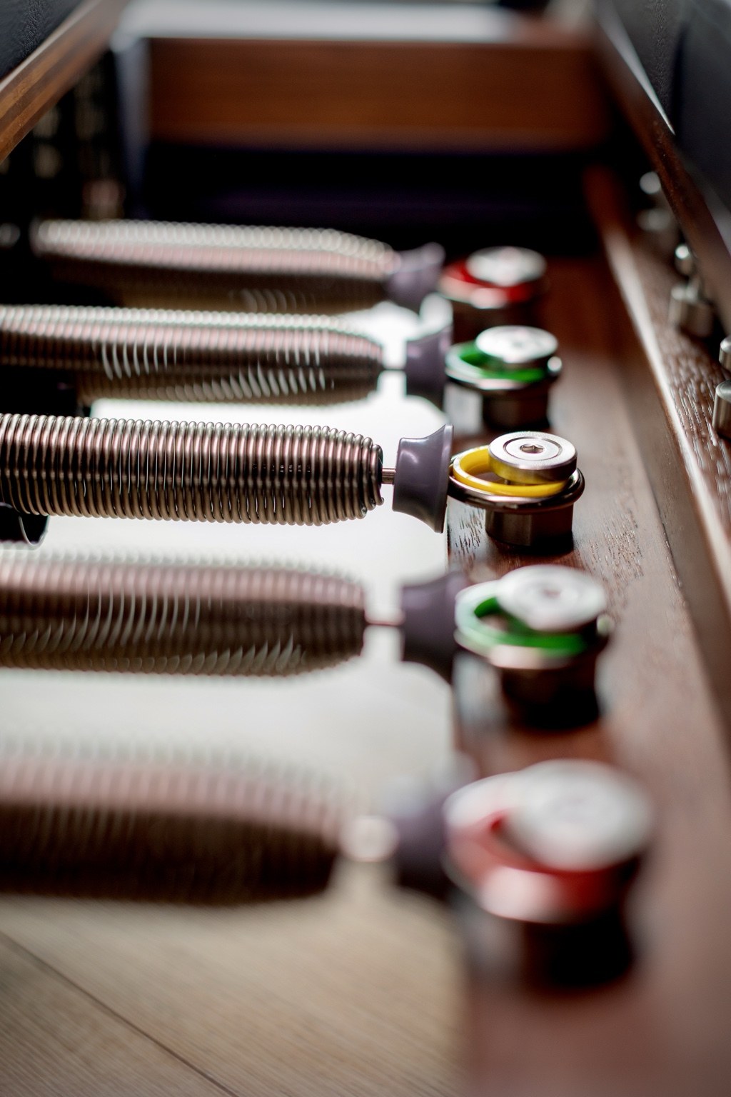 Close-up of Pilates reformer springs